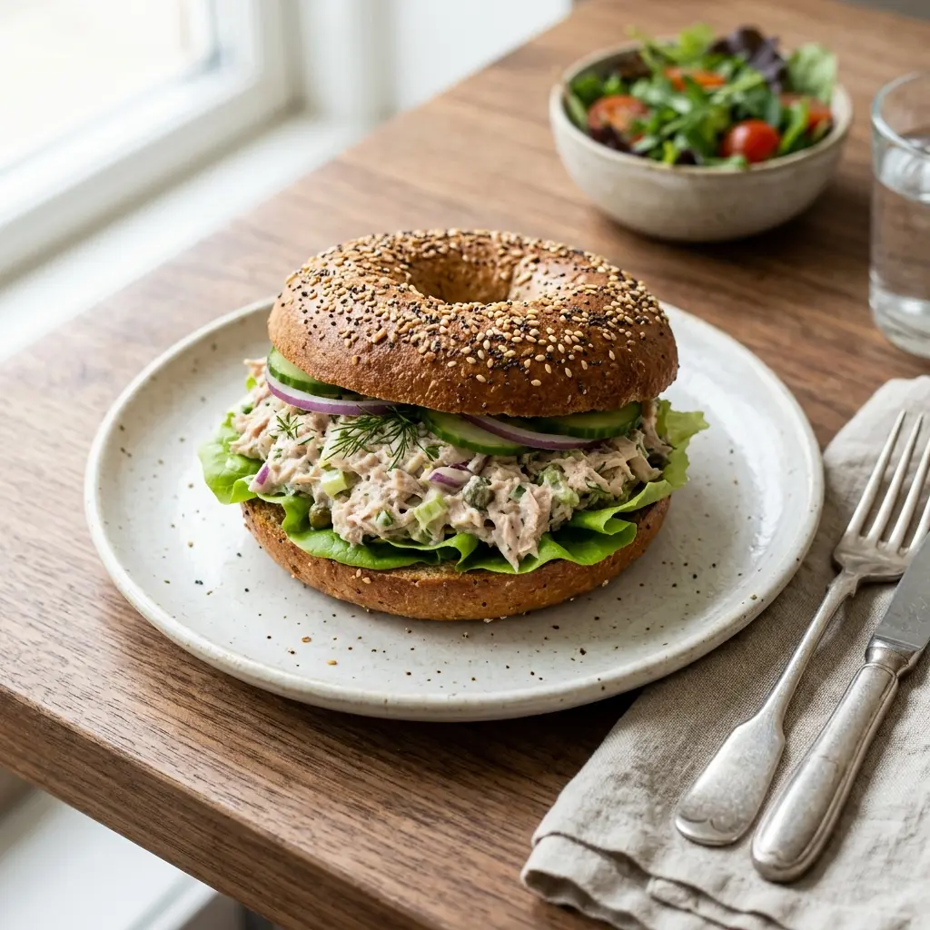 Foto dell'insalata pronta: Bagel con insalata di tonno