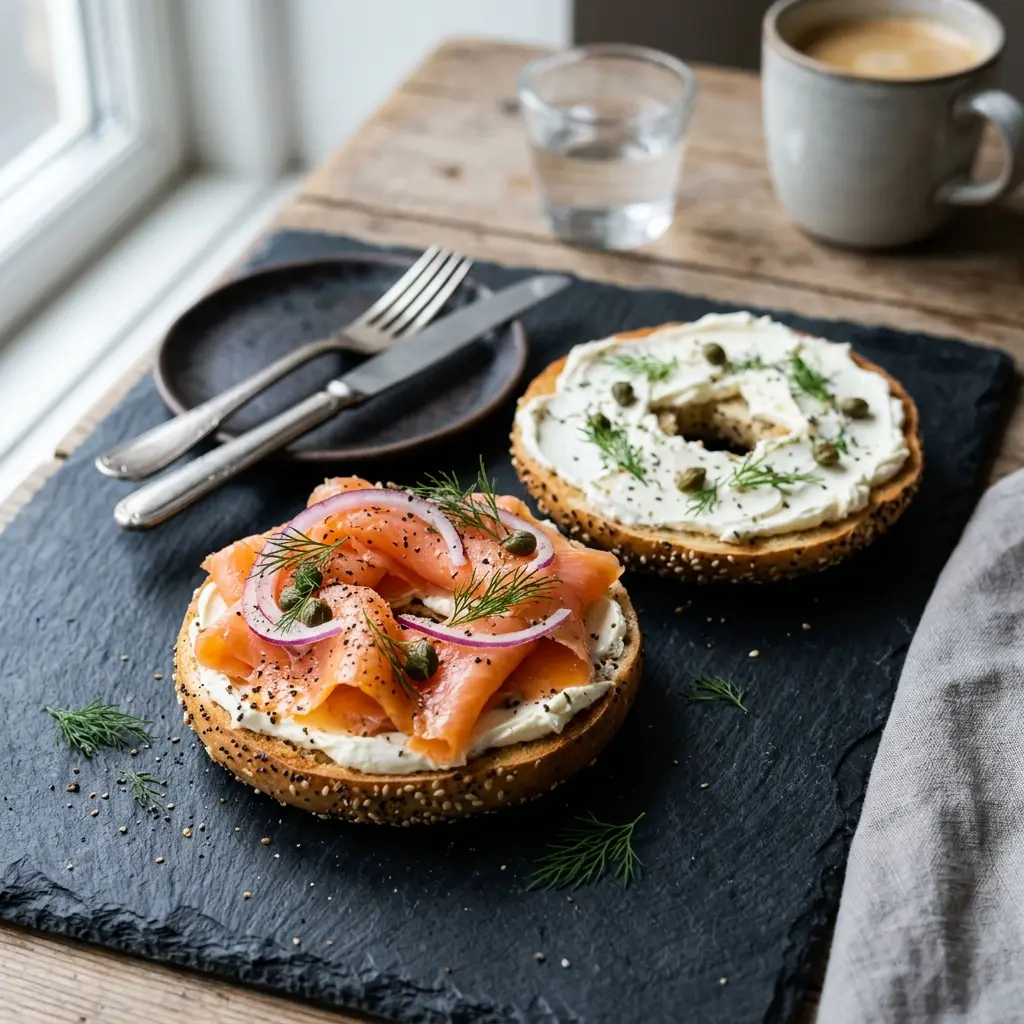 Foto del piatto pronto: Bagel con salmone e formaggio spalmabile