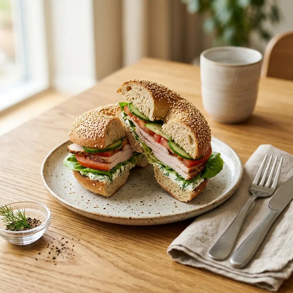Foto del piatto pronto: Bagel con tacchino