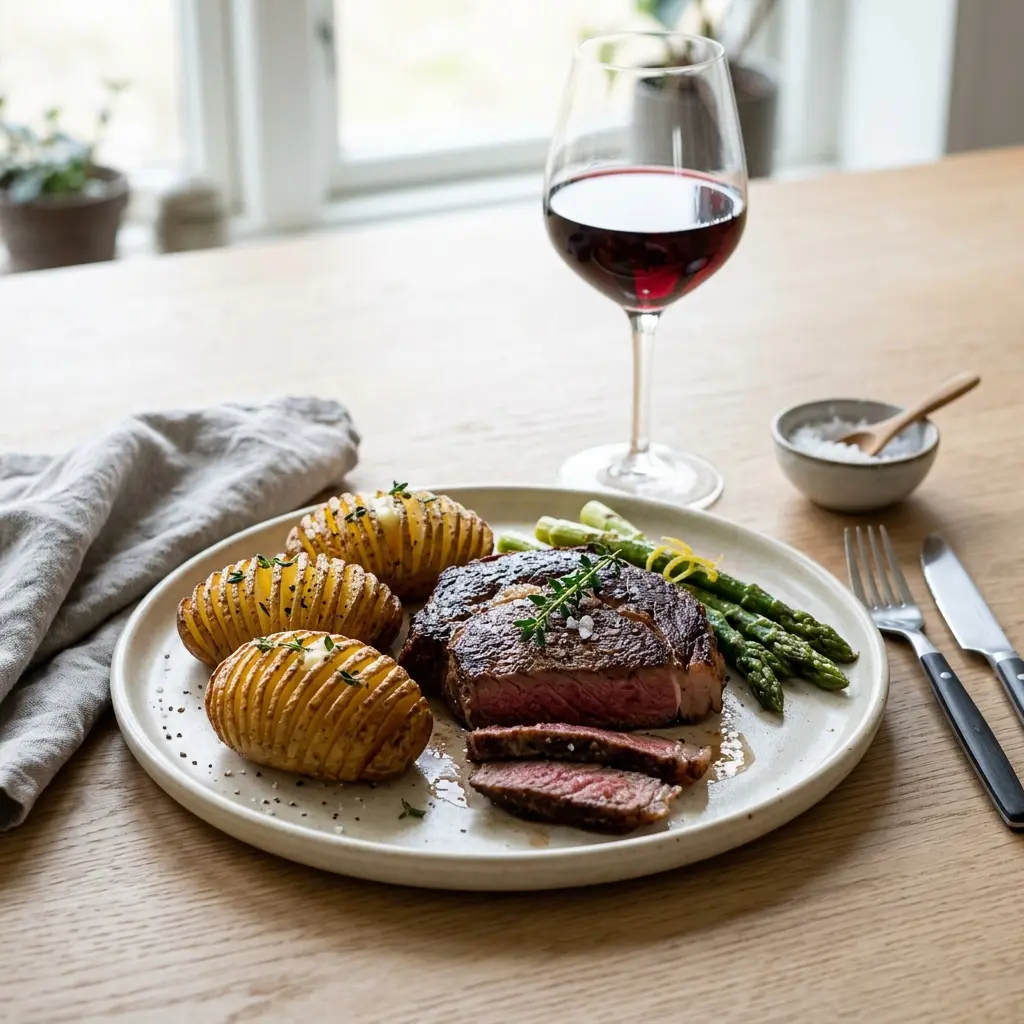 Foto del piatto pronto: Bistecca con patate Hasselback