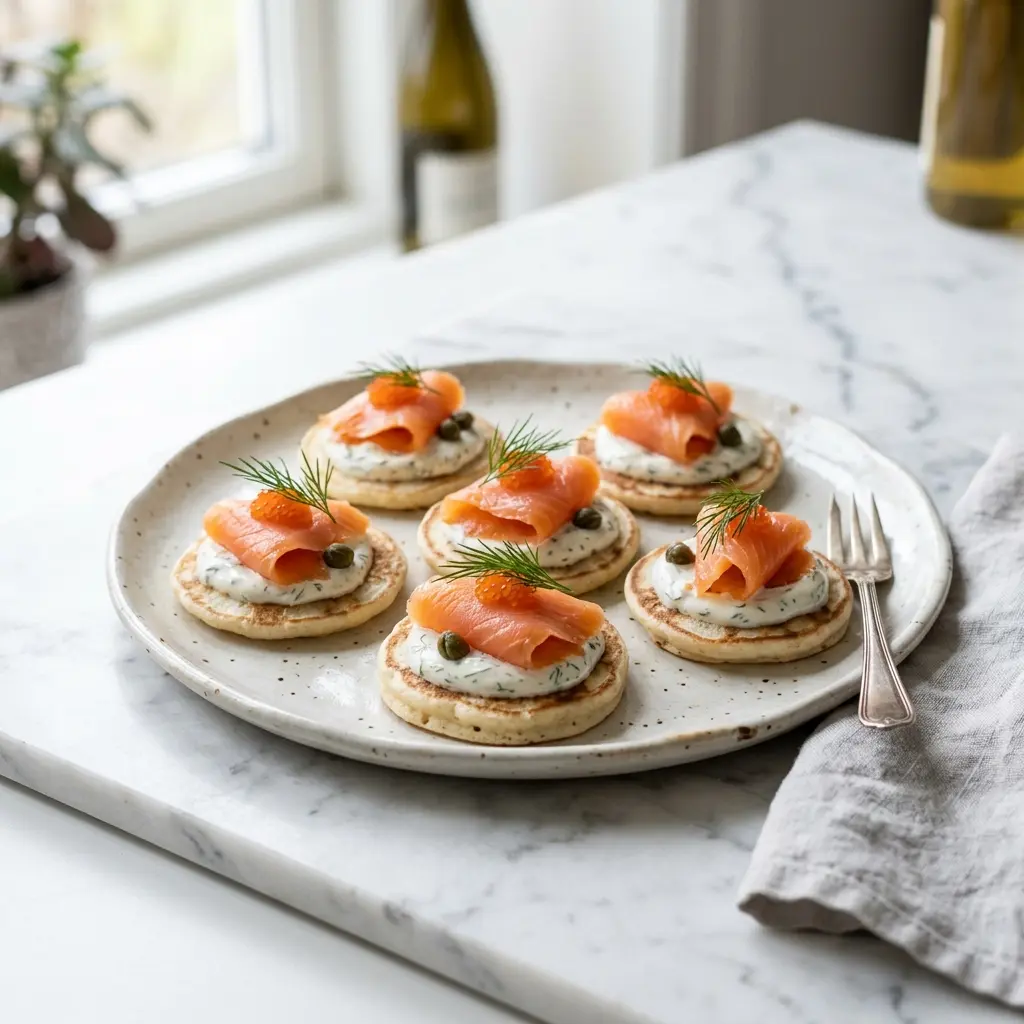 Foto del piatto pronto: Blinis con salmone affumicato