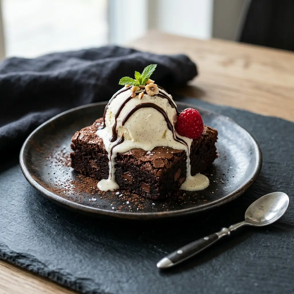 Foto del dessert pronto: Brownie con gelato