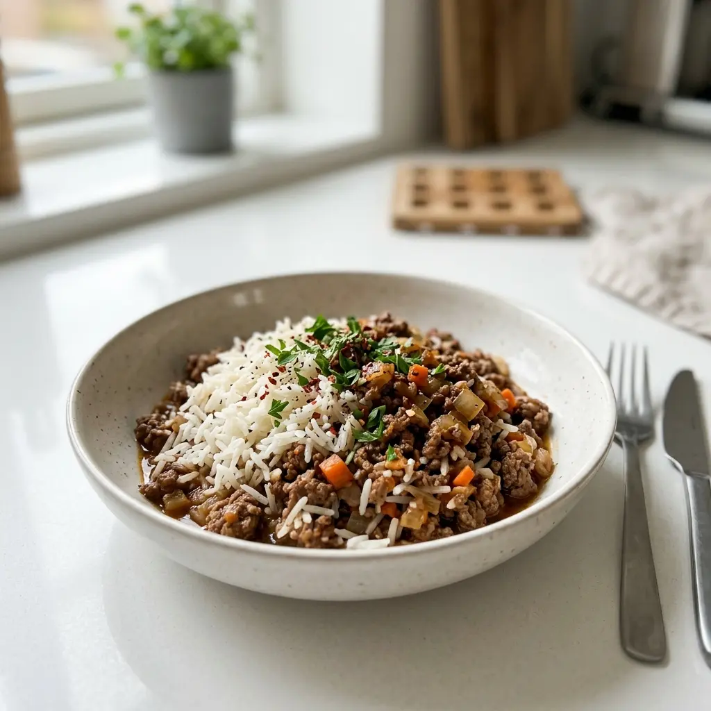 Foto del piatto pronto: Carne macinata di manzo con riso