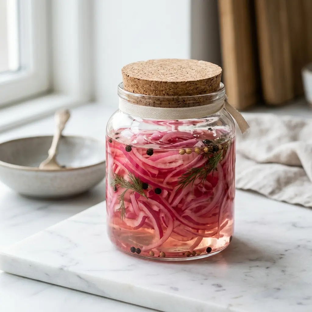 Foto della salsa, del dressing o del condimento: Cipolle rosse sottaceto