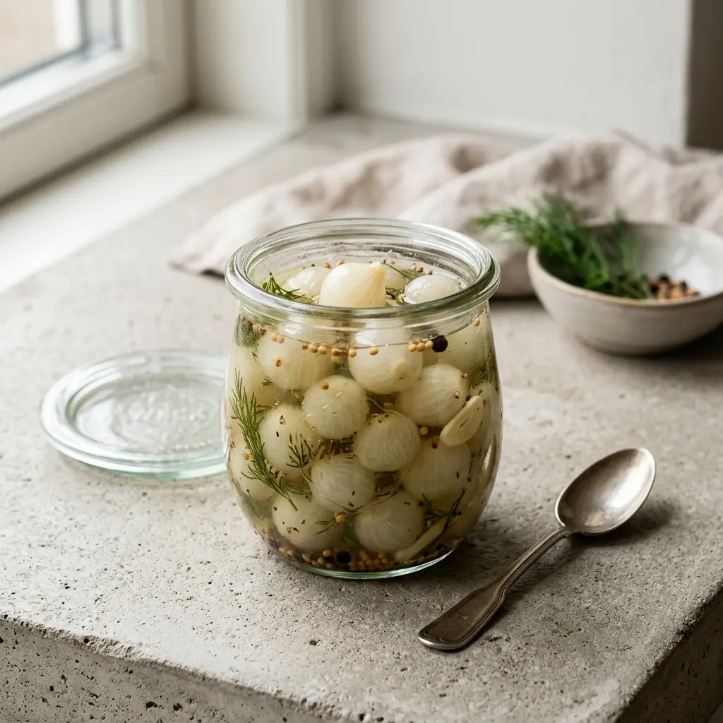 Foto della salsa, del dressing o del condimento: Cipolline sottaceto