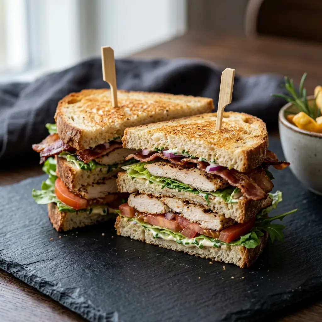 Foto del piatto pronto: Club sandwich con pollo