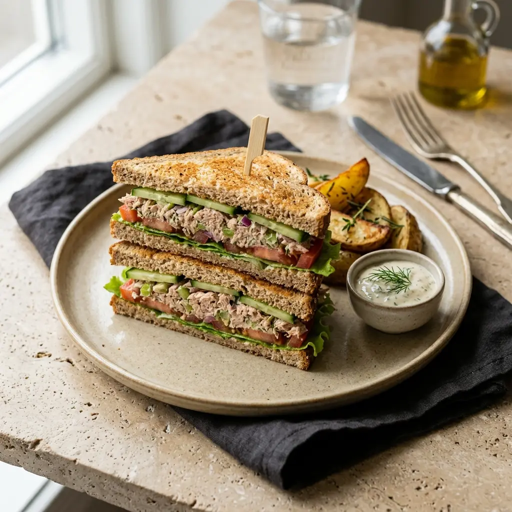 Foto del piatto pronto: Club sandwich con tonno