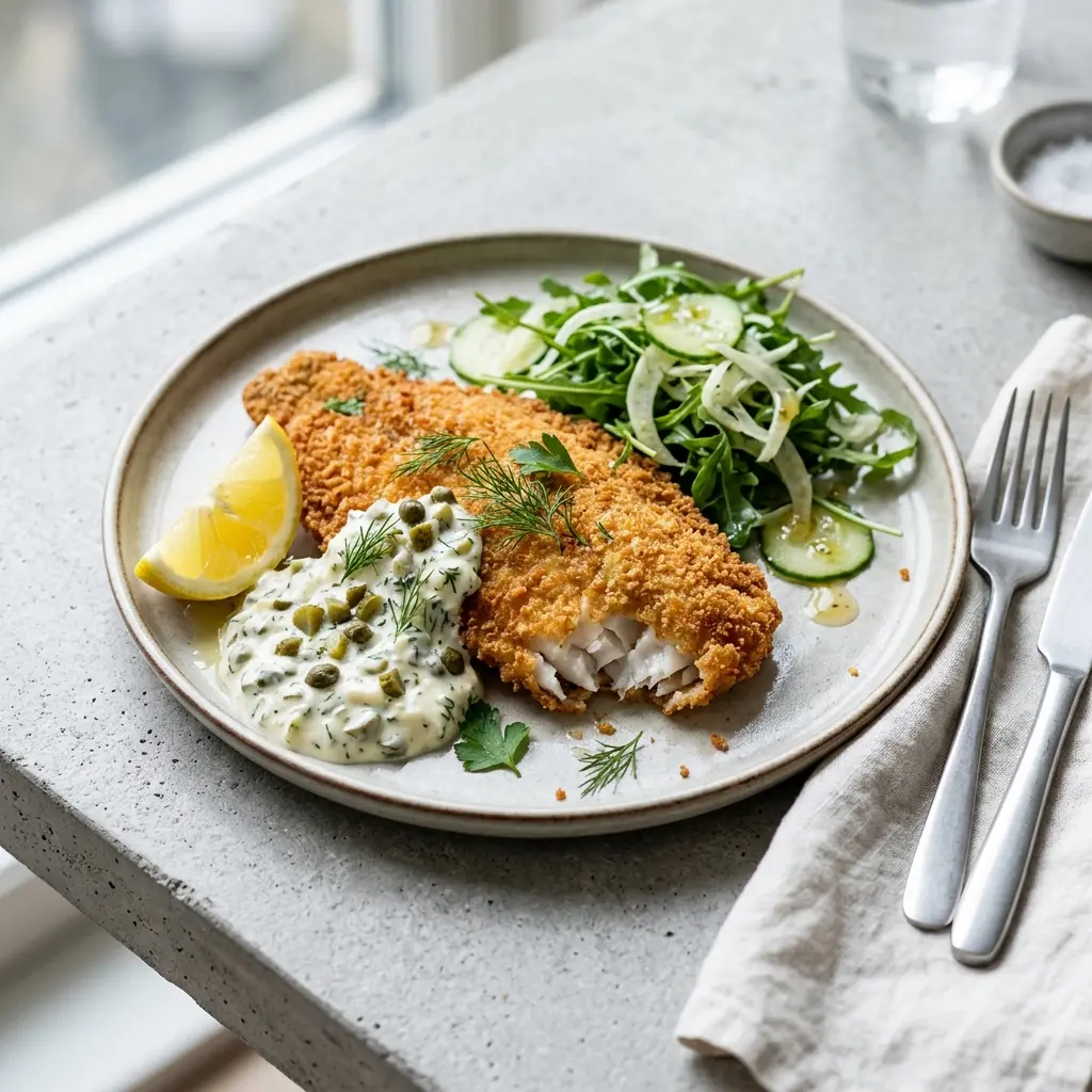 Foto del piatto pronto: Filetto di platessa impanato