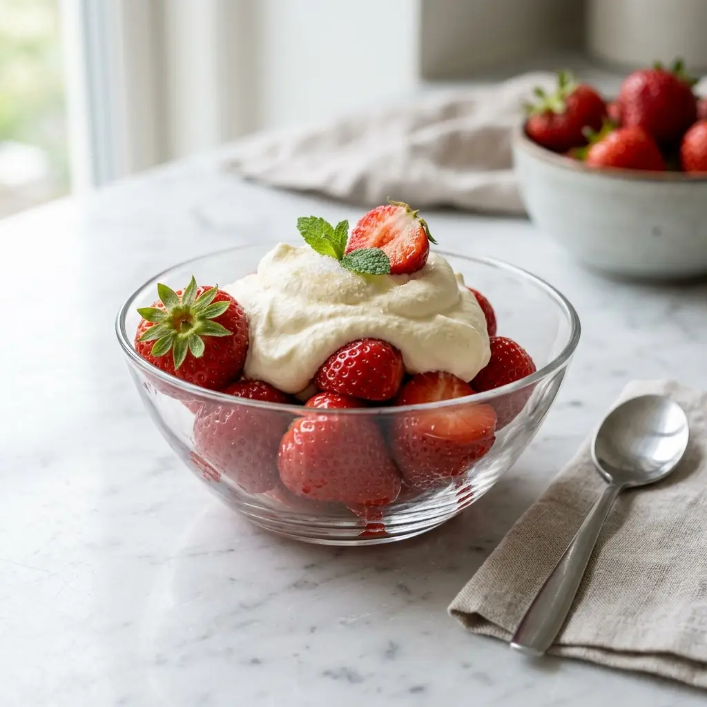 Foto del piatto pronto: Fragole con panna