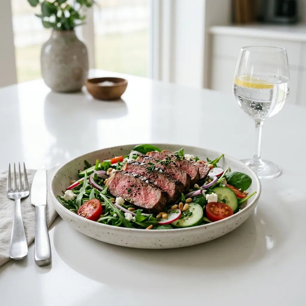 Foto dell'insalata pronta: Insalata con bistecca