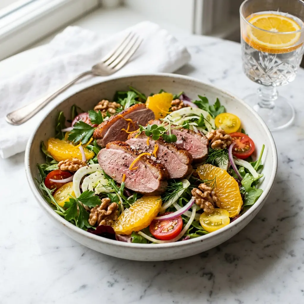 Foto dell'insalata pronta: Insalata d'anatra con arancia