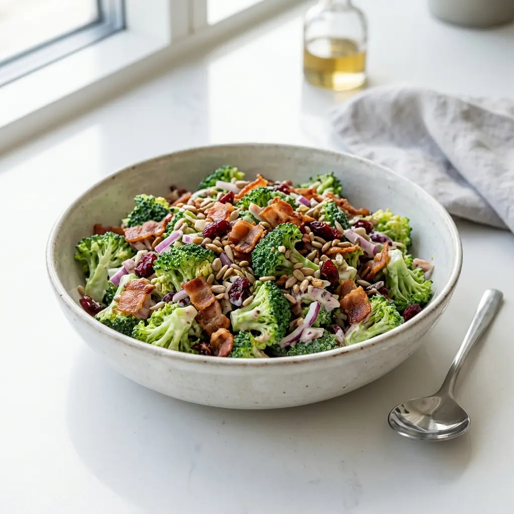Foto dell'insalata pronta: Insalata di broccoli con bacon