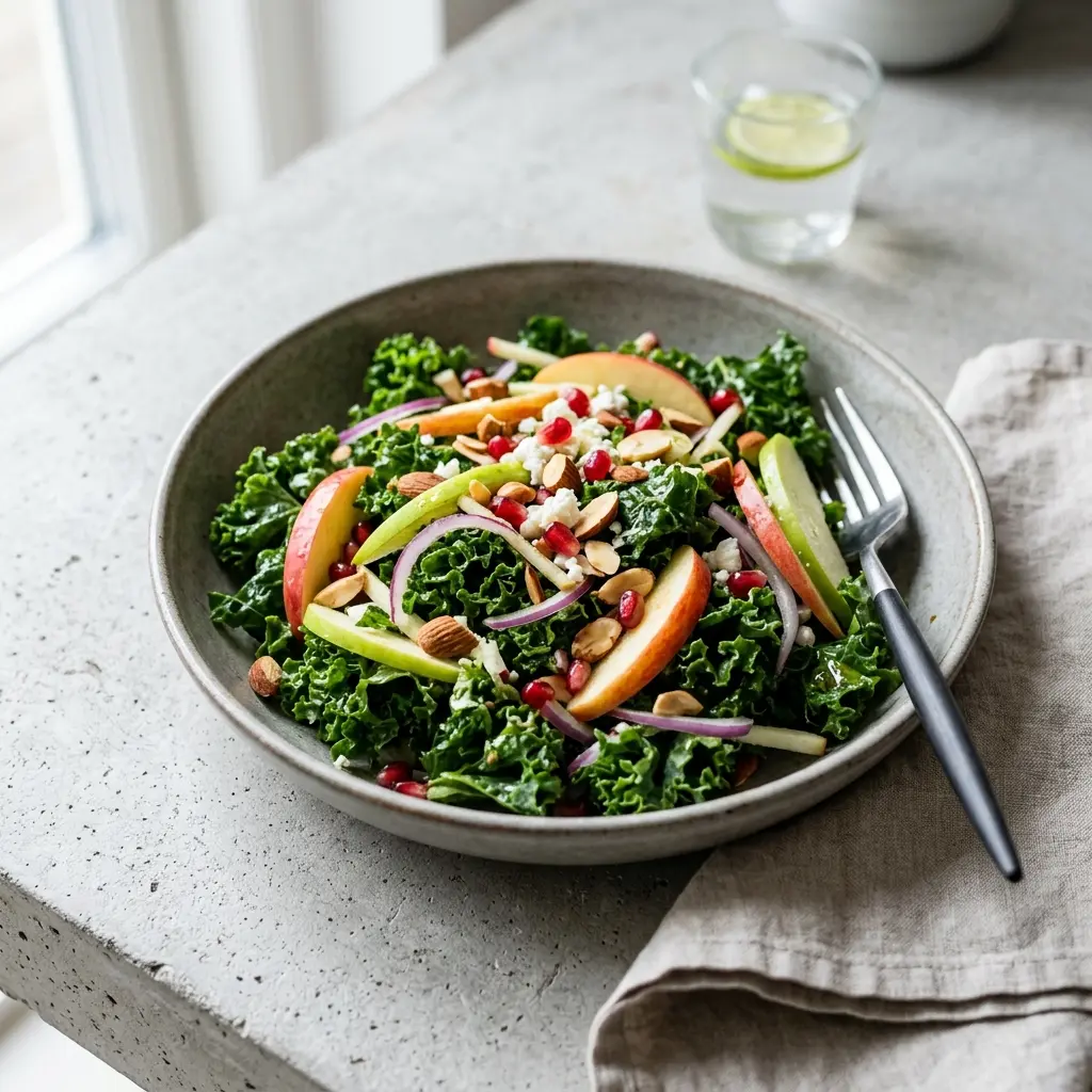 Foto dell'insalata pronta: Insalata di cavolo riccio con mela