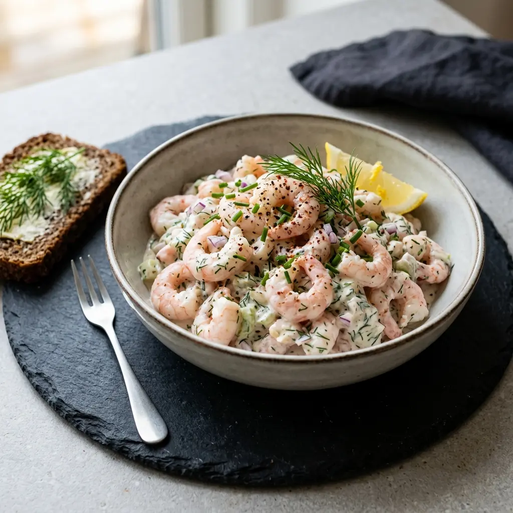 Foto dell'insalata pronta: Insalata di gamberi gourmet