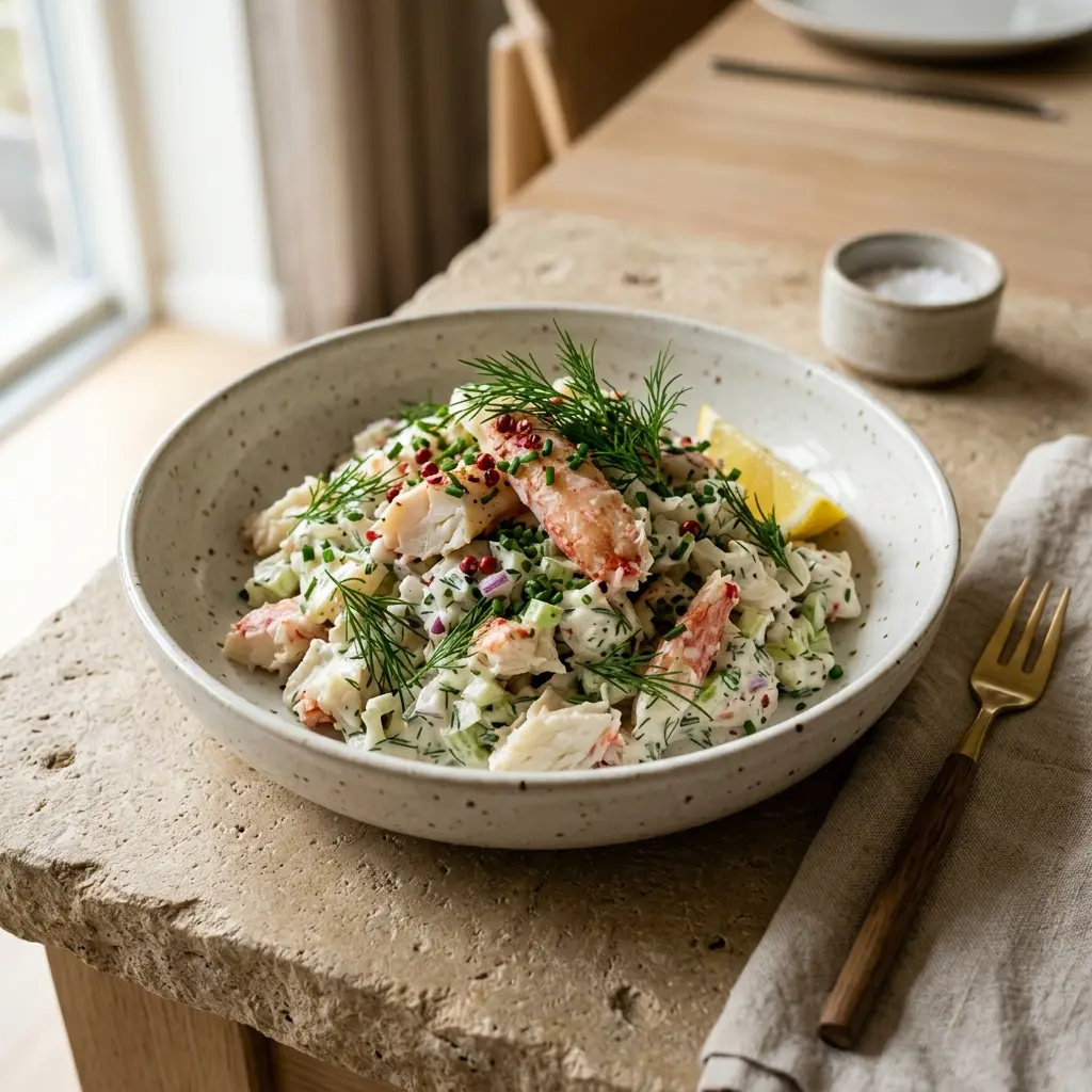 Foto dell'insalata pronta: Insalata di granchio gourmet