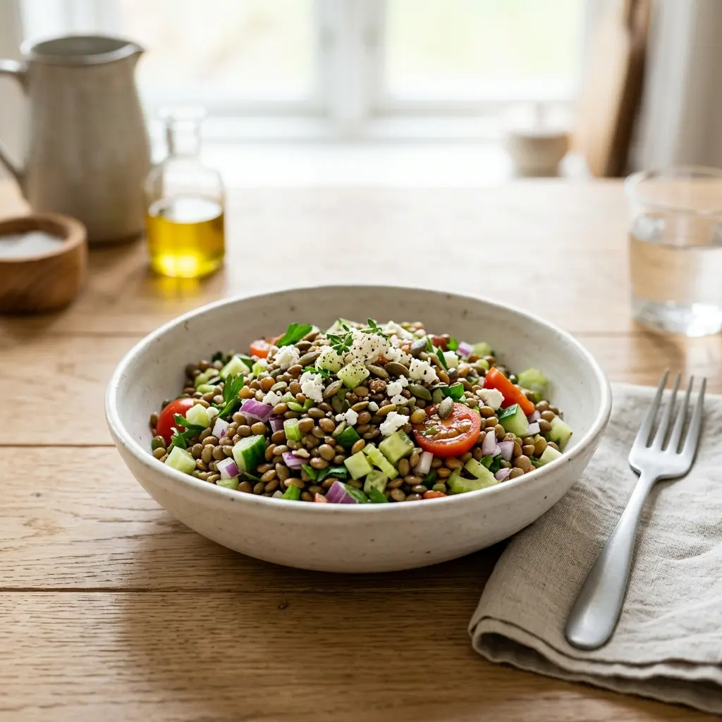 Foto dell'insalata pronta: Insalata di lenticchie