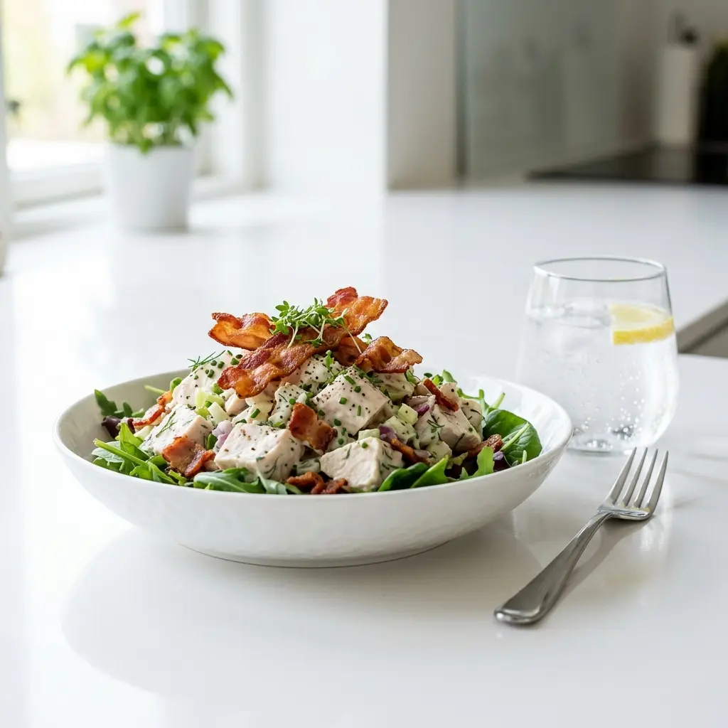 Foto dell'insalata pronta: Insalata di pollo con bacon