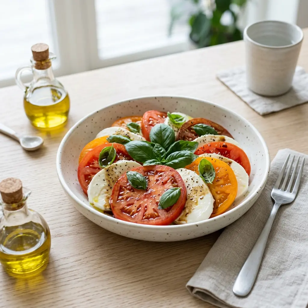 Foto dell'insalata pronta: Insalata di pomodori con mozzarella