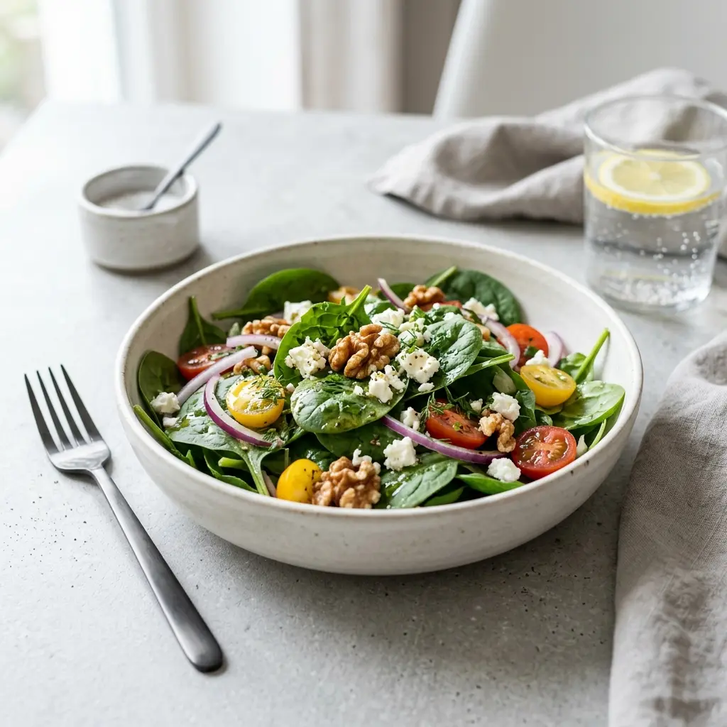 Foto dell'insalata pronta: Insalata di spinaci