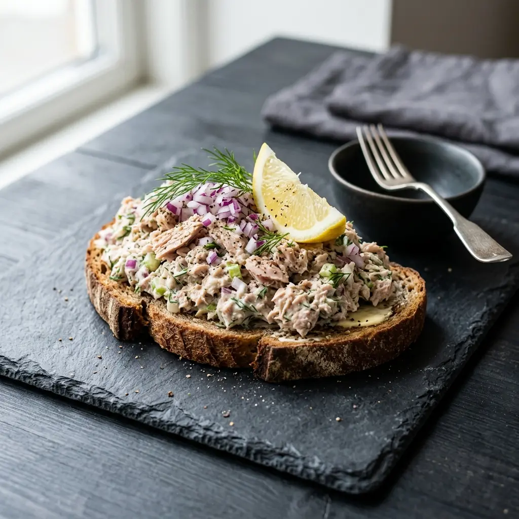 Foto dell'insalata pronta: Insalata di tonno con cipolla rossa