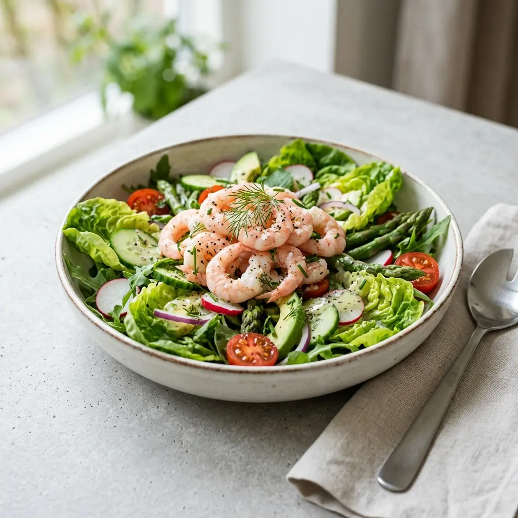 Foto dell'insalata pronta: Insalata estiva con gamberi
