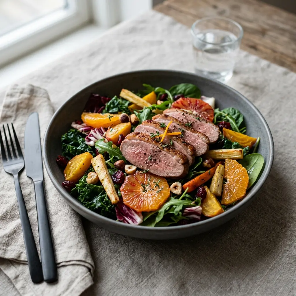 Foto dell'insalata pronta: Insalata invernale con anatra
