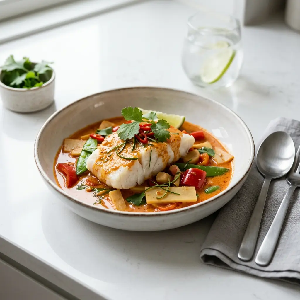 Foto del piatto pronto: Merluzzo al curry rosso