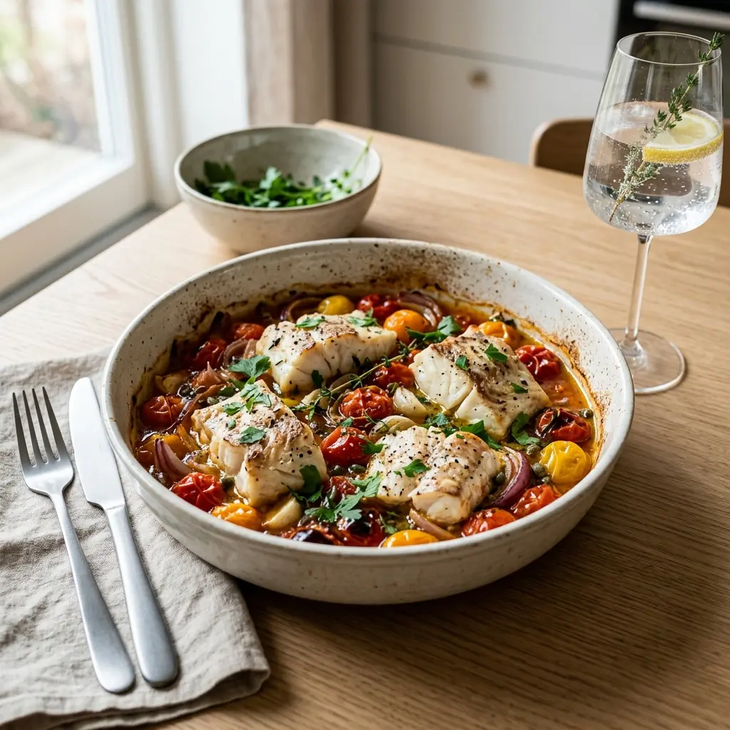 Foto del piatto pronto: Merluzzo al forno con pomodoro