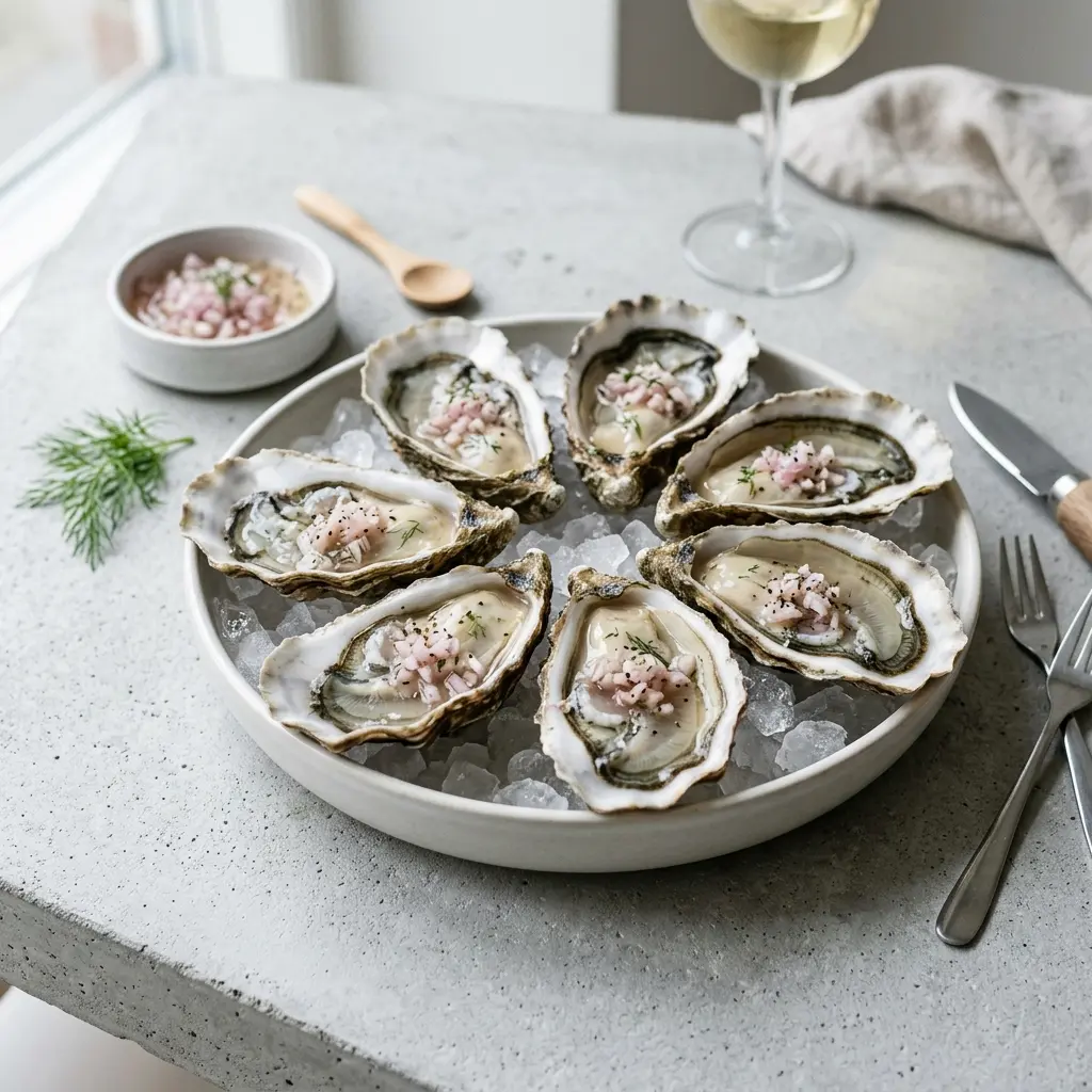 Foto del piatto pronto: Ostriche con scalogno