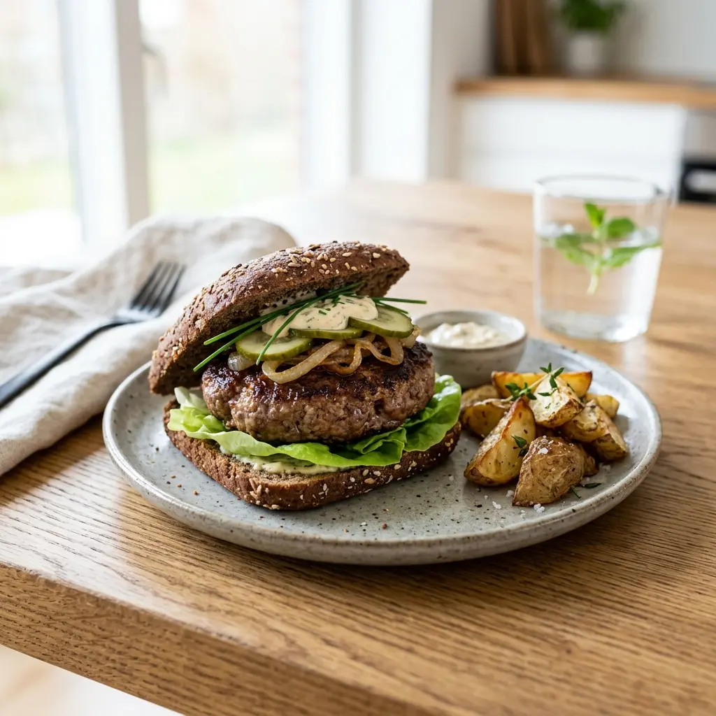 Foto del pane o prodotto da forno: Panino con hamburger di manzo