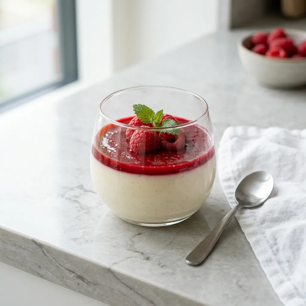 Foto del dessert pronto: Panna cotta ai lamponi