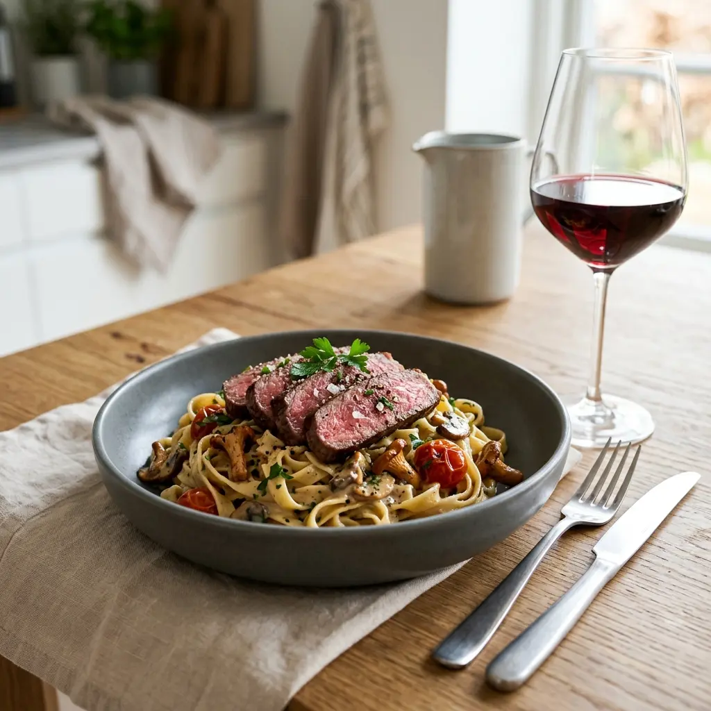 Foto del piatto pronto: Pasta con bistecca