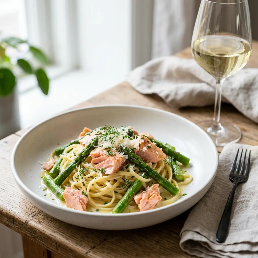 Foto del piatto pronto: Pasta con salmone e asparagi