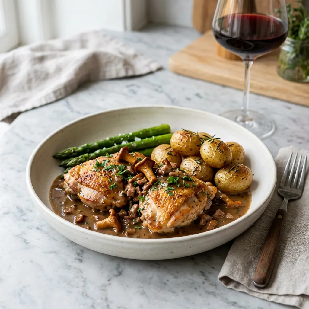 Foto della salsa, del dressing o del condimento: Pollo con salsa al filetto di maiale