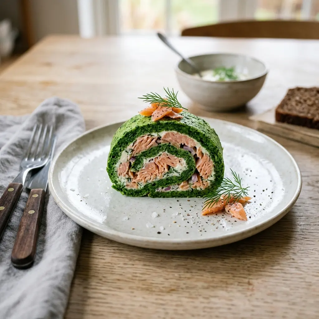 Foto del piatto pronto: Rotolo di salmone con spinaci