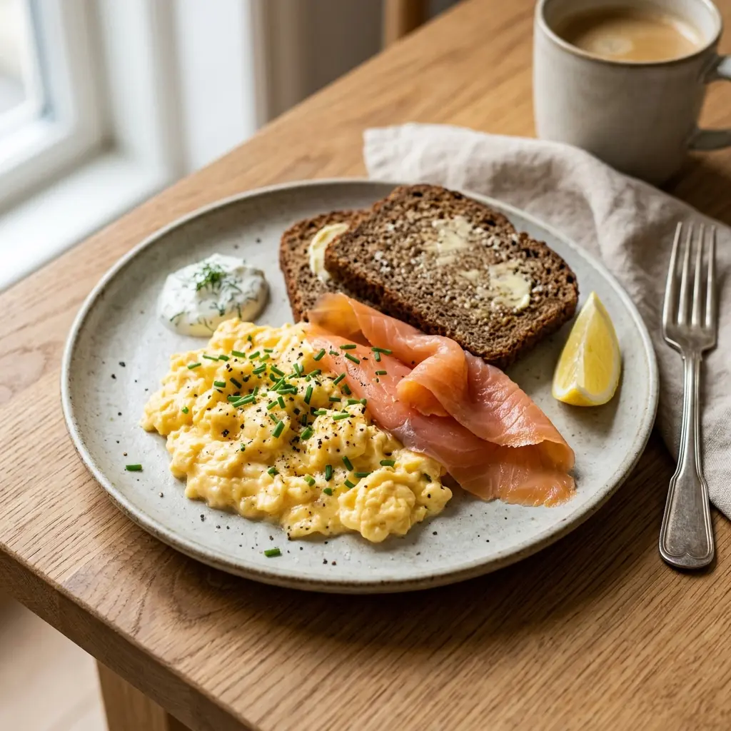Foto del piatto pronto: Salmone affumicato con uova strapazzate