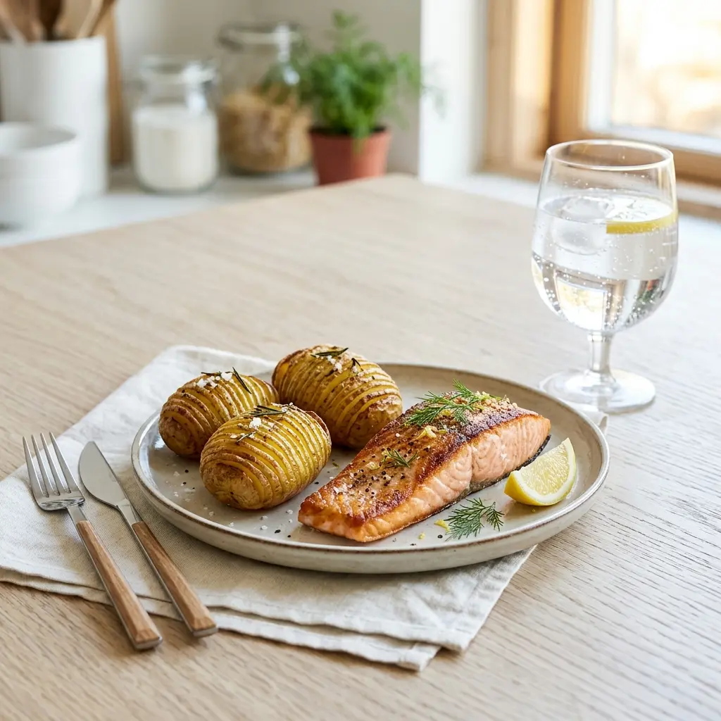 Foto del piatto pronto: Salmone con patate Hasselback