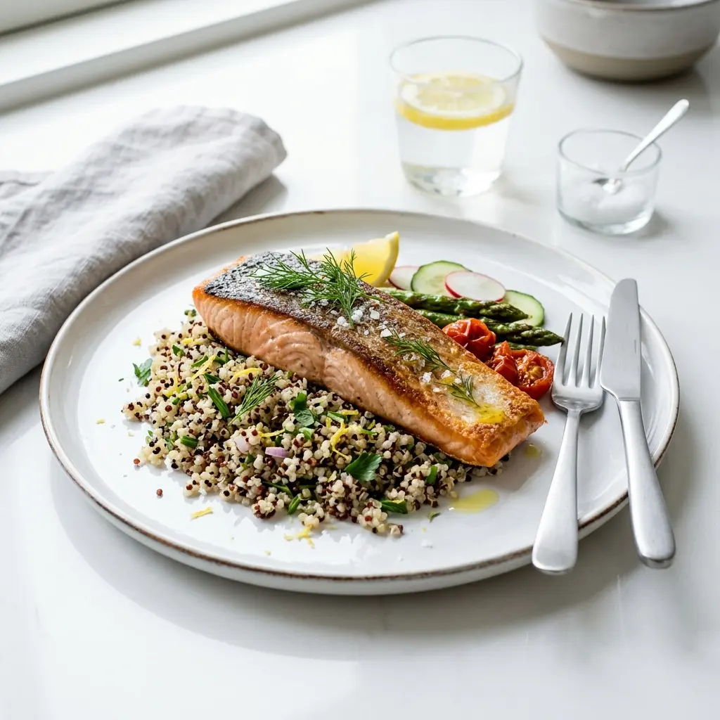Foto del piatto pronto: Salmone con quinoa