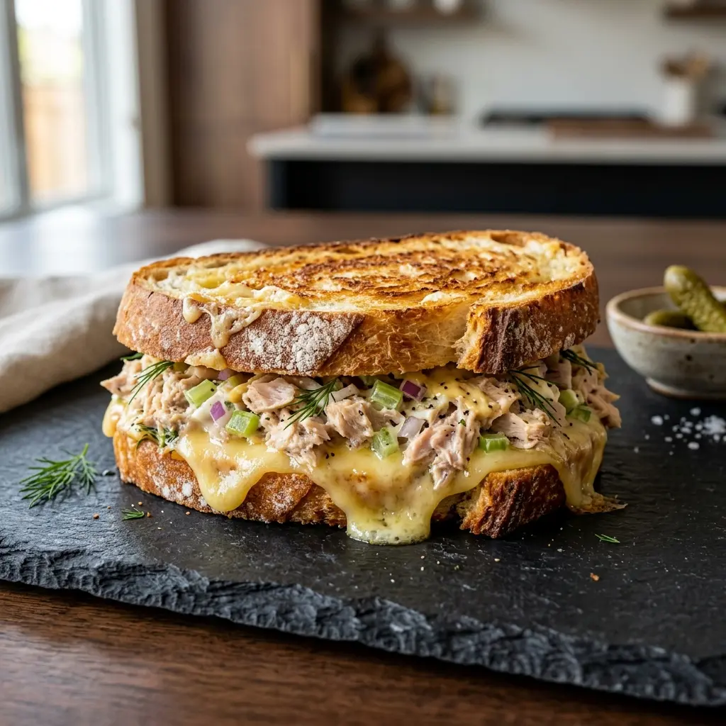 Foto del piatto pronto: Sandwich caldo al tonno e formaggio fuso