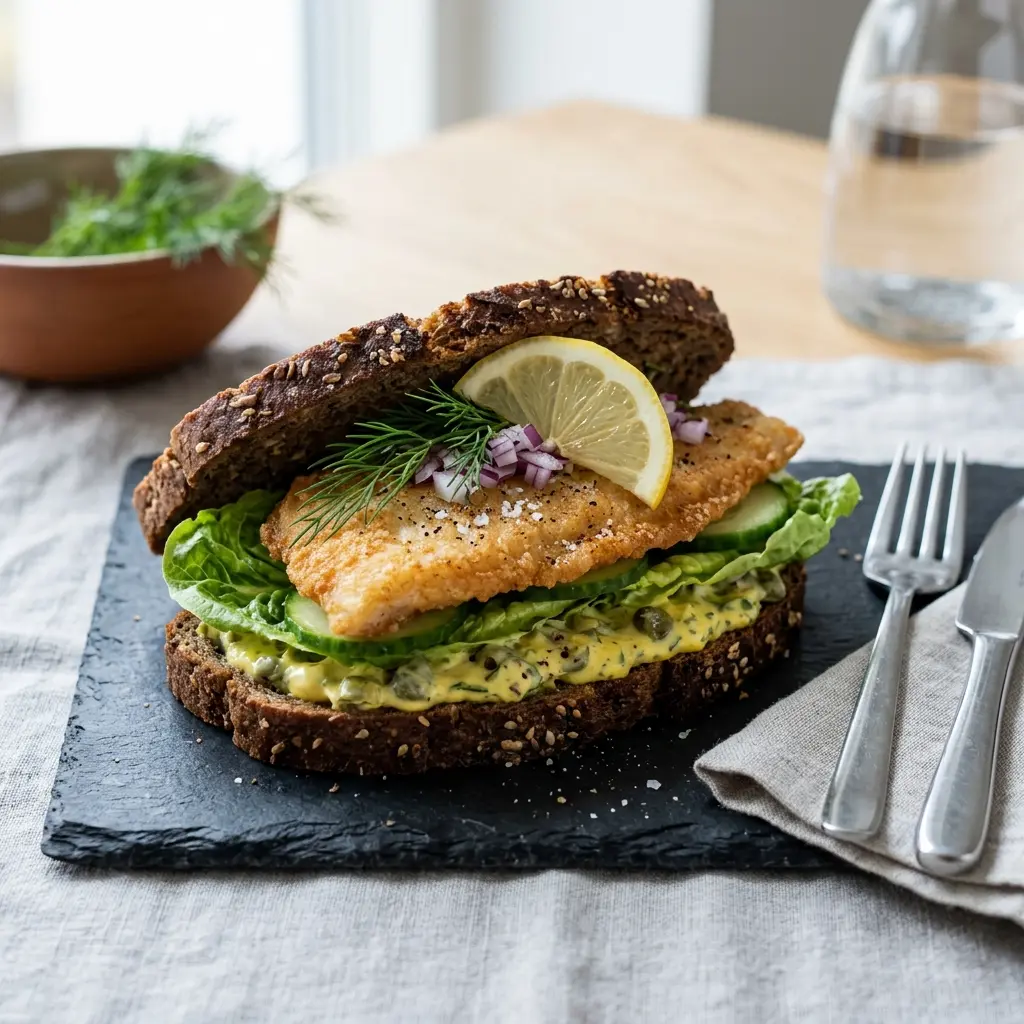 Foto del piatto pronto: Sandwich con filetto di platessa