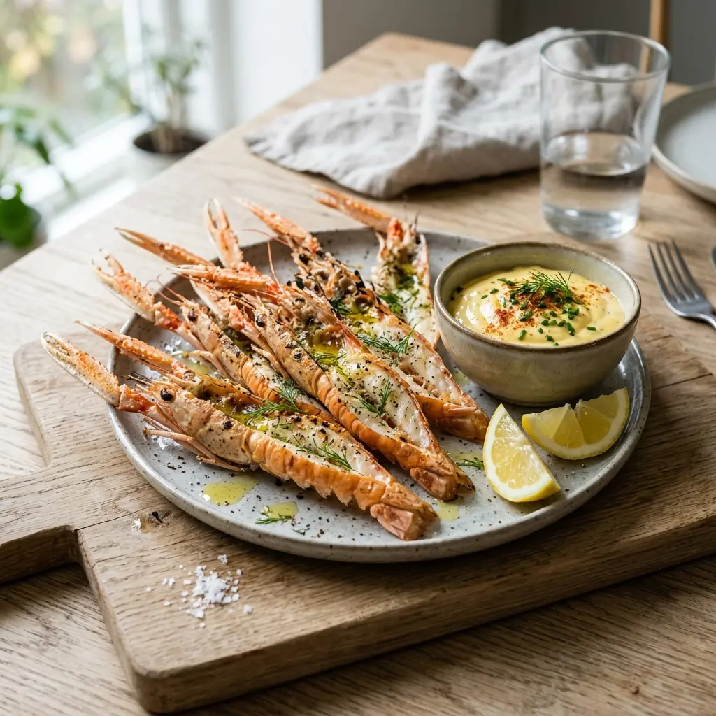 Foto della salsa, del dressing o del condimento: Scampi con aioli
