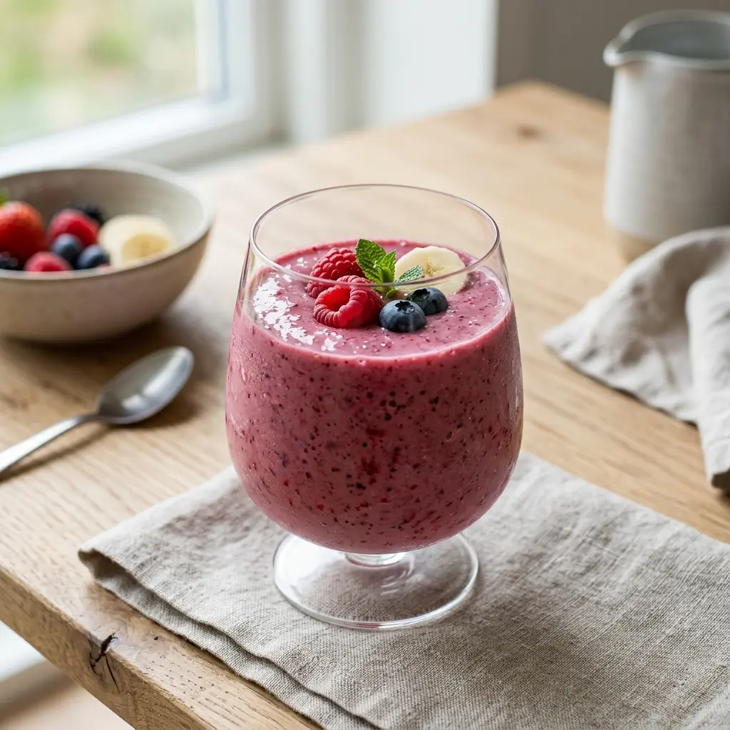 Foto della bevanda pronta: Smoothie con frutti di bosco e banana