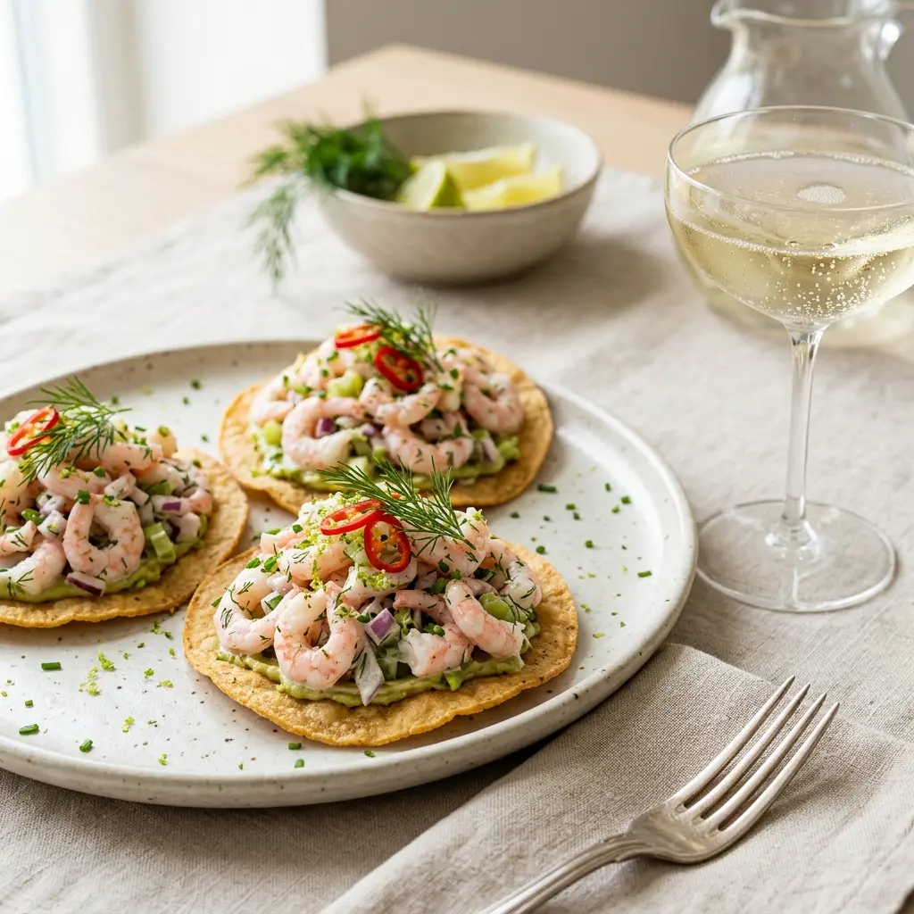 Foto del piatto pronto: Tostadas con gamberi