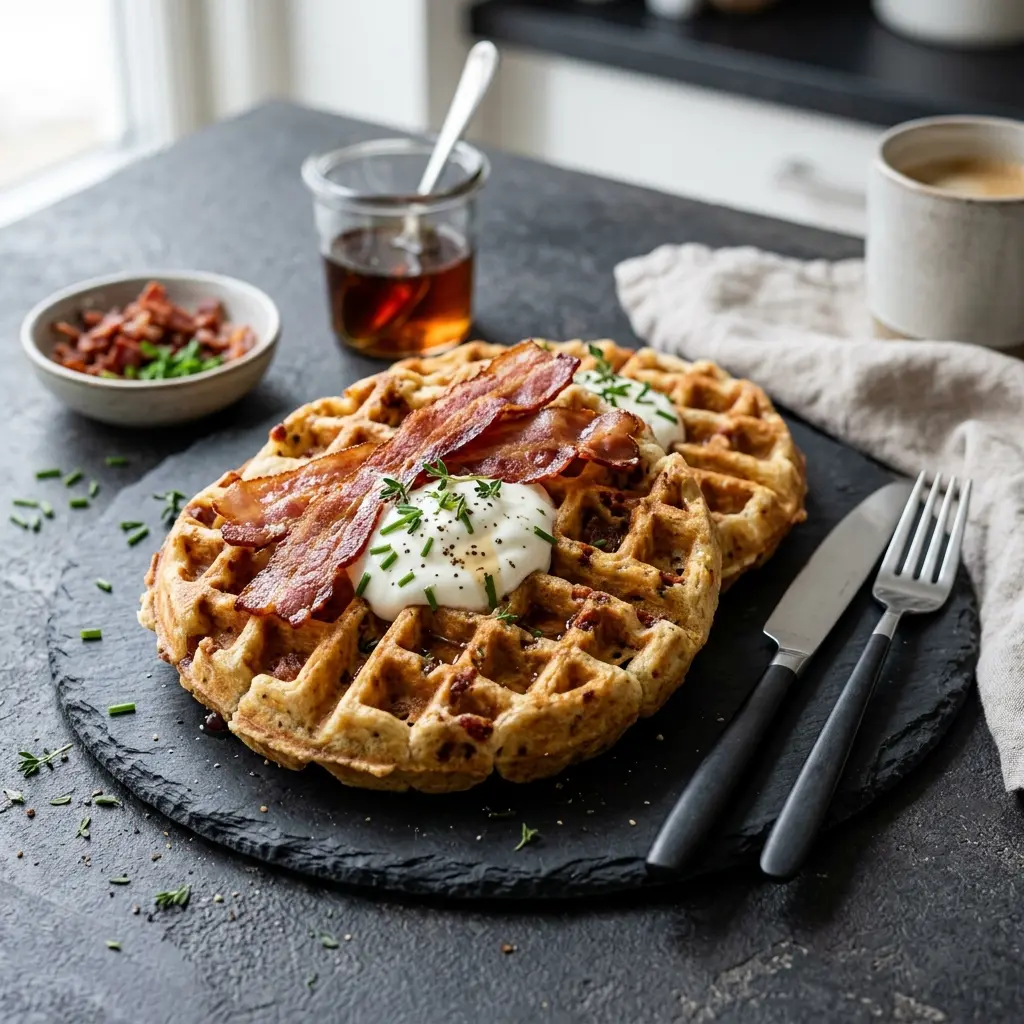 Foto del piatto pronto: Waffle salati al bacon
