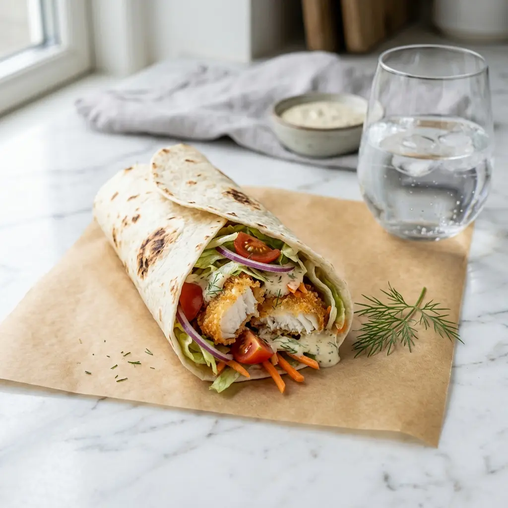 Foto del piatto pronto: Wrap con platessa croccante
