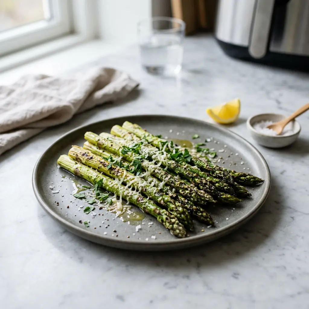 Foto di Asparagi in friggitrice ad aria pronta dalla friggitrice ad aria