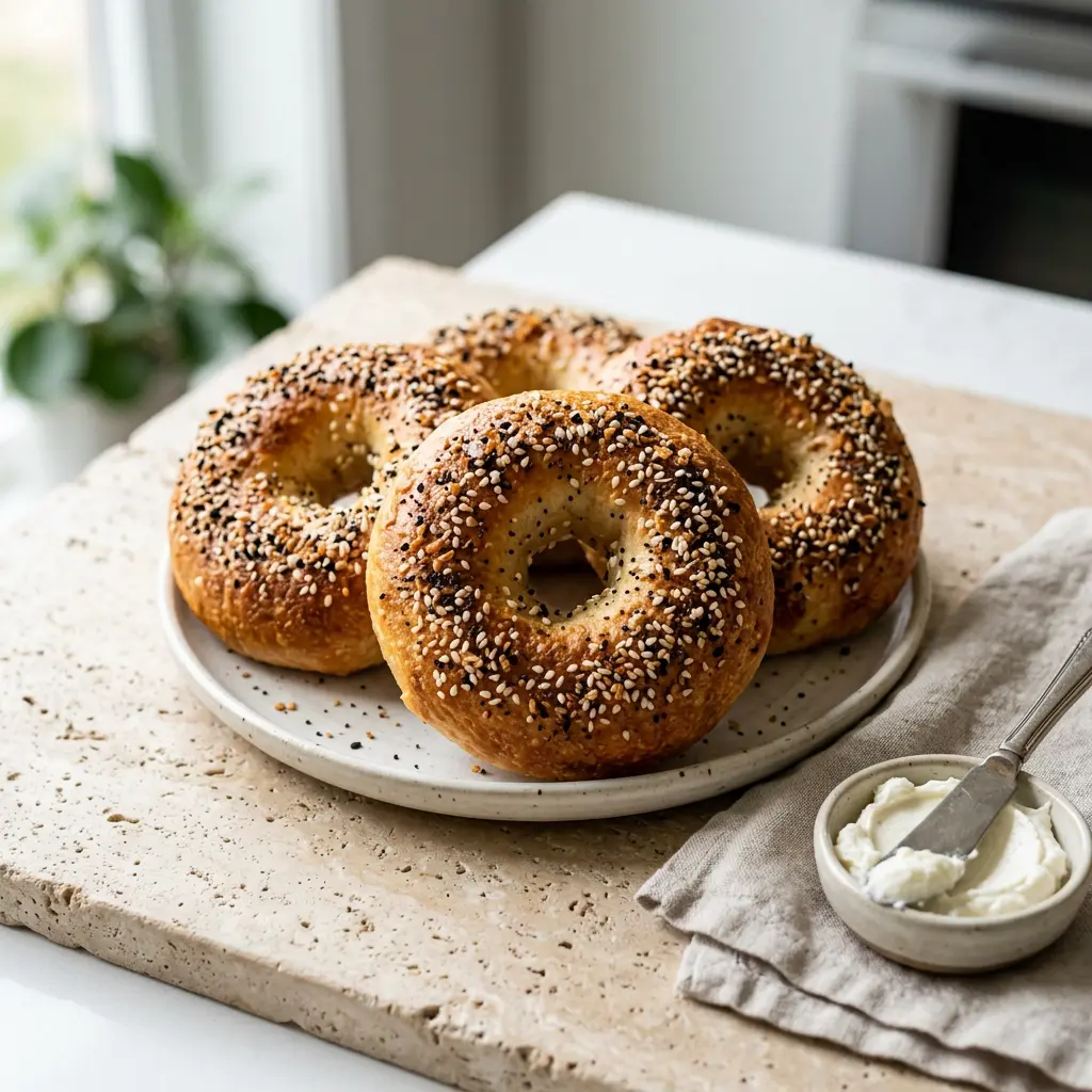 Foto di Bagel in friggitrice ad aria pronta dalla friggitrice ad aria