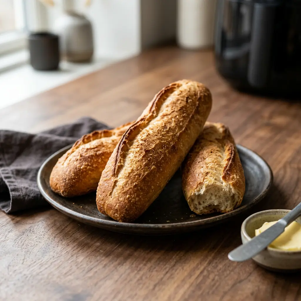Foto di Baguette surgelate in friggitrice ad aria pronta dalla friggitrice ad aria