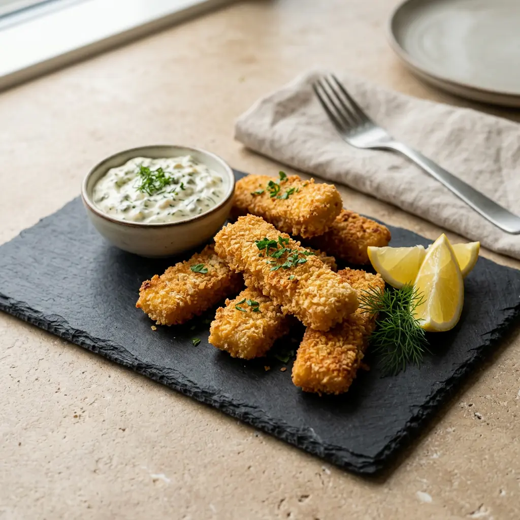 Foto di Bastoncini di pesce in friggitrice ad aria pronta dalla friggitrice ad aria