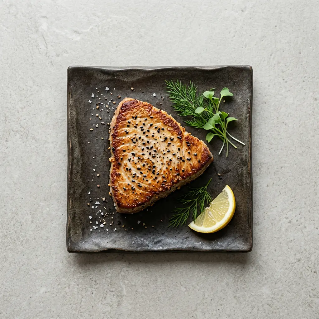 Foto di Bistecca di tonno in friggitrice ad aria pronta dalla friggitrice ad aria